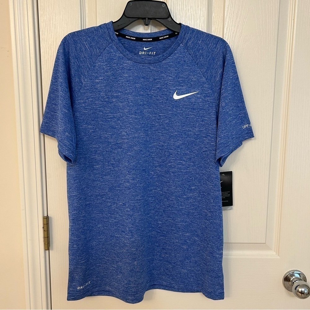 Nike Heather Short Sleeve Hydroguard Swim T-Shirt in GAME ROYAL Size M - Picture 4 of 9